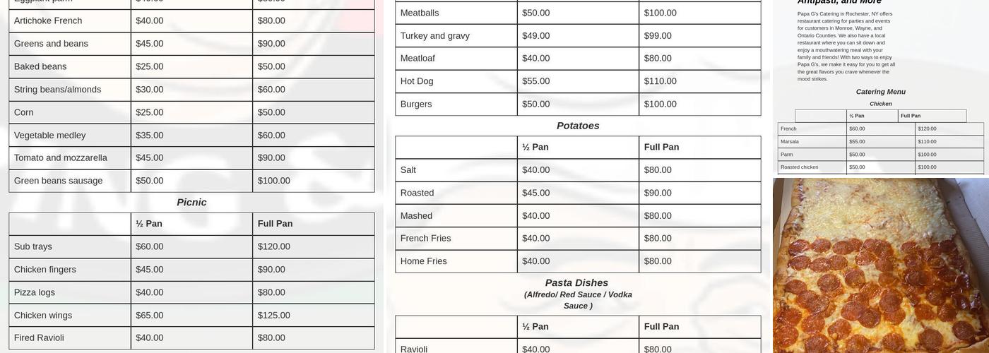 Papa G's Catering Menu
