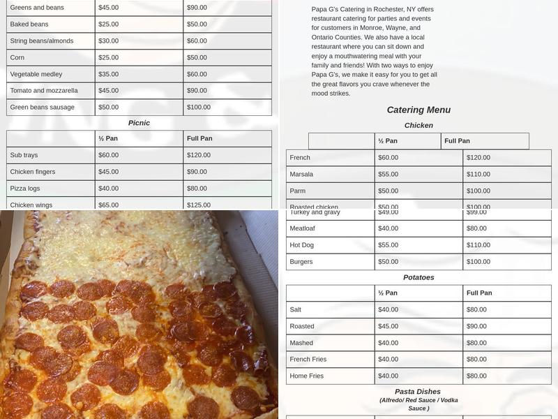 Papa G's Catering Menu