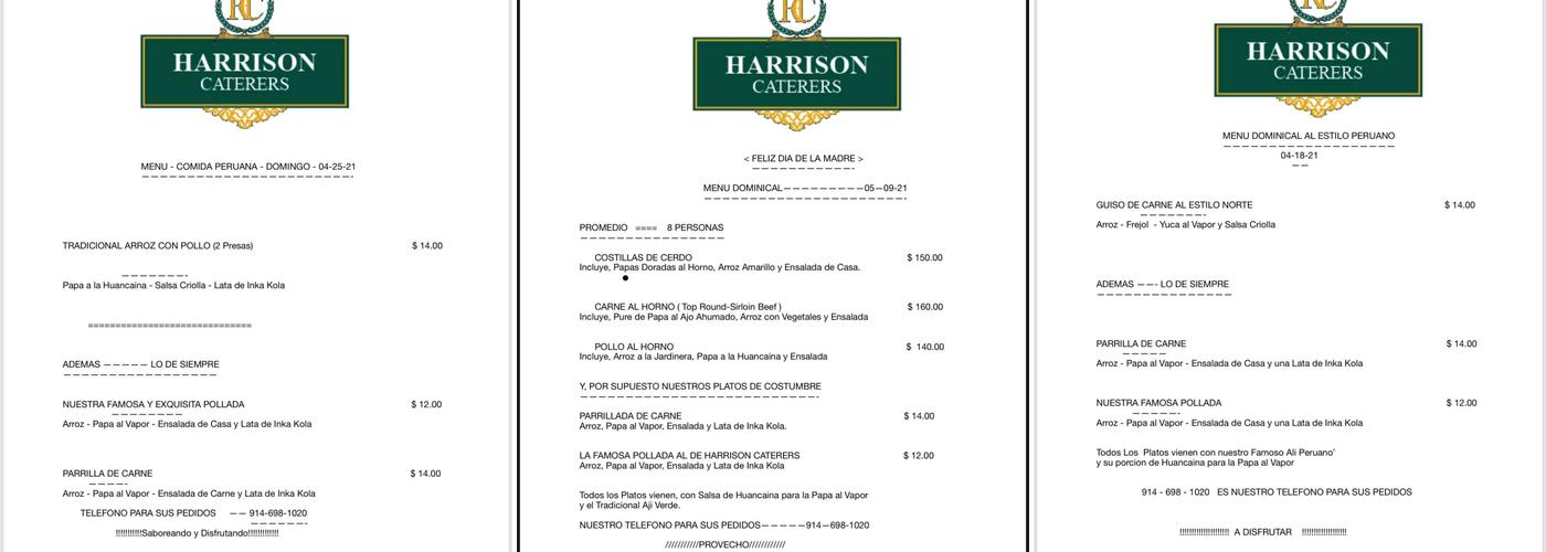 Harrison Caterers Menu