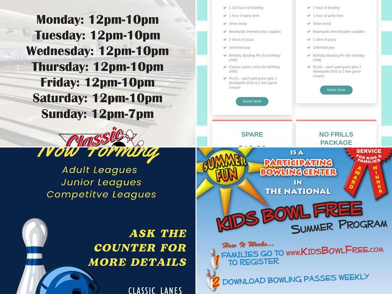 Classic Lanes Menu