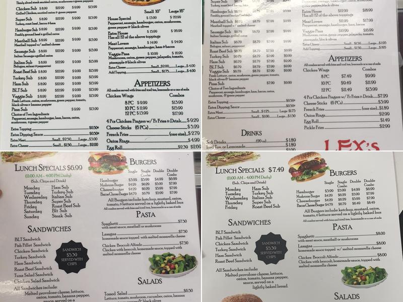 Lex's Pizza and Subs Menu