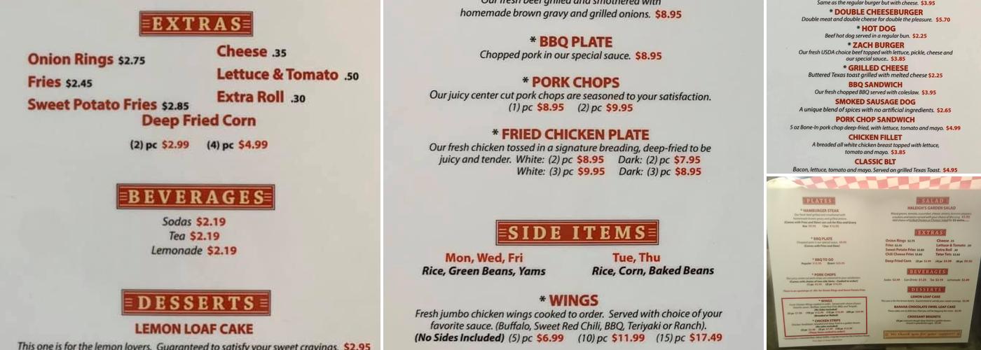 Haleigh's Diner Menu