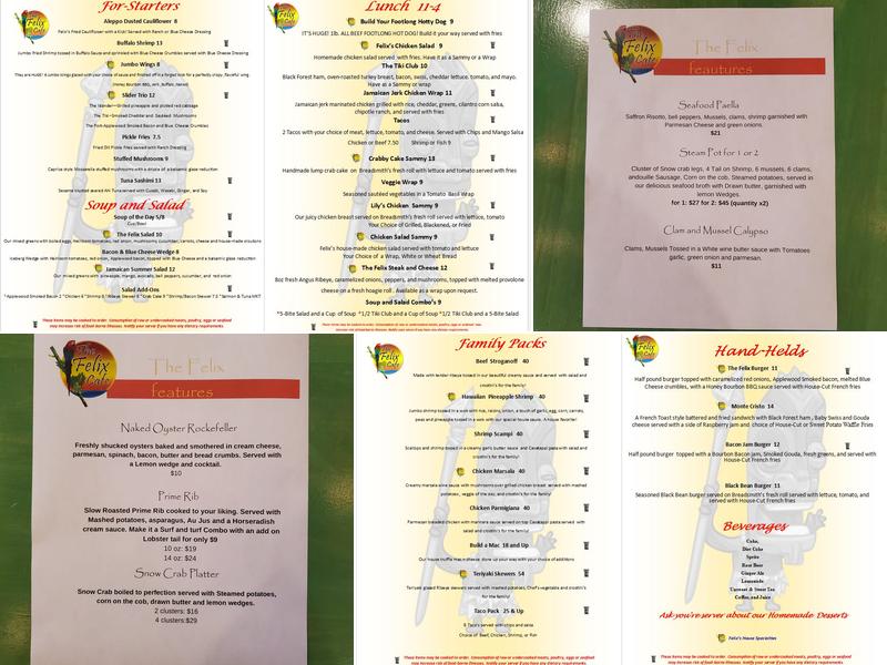 The Felix Cafe Menu