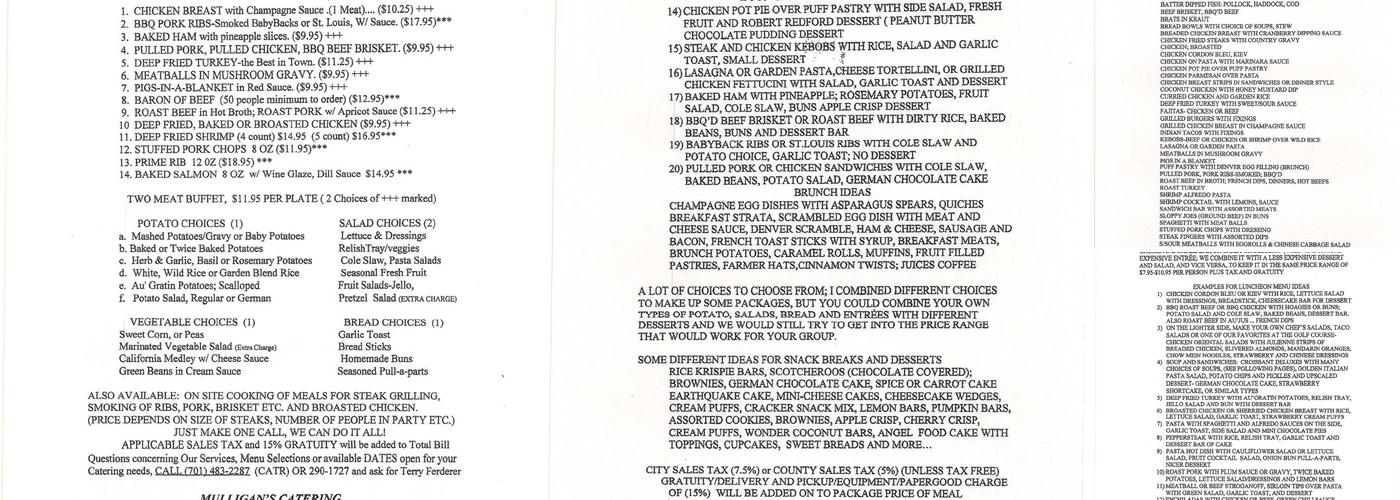 Mulligan's Catering Menu