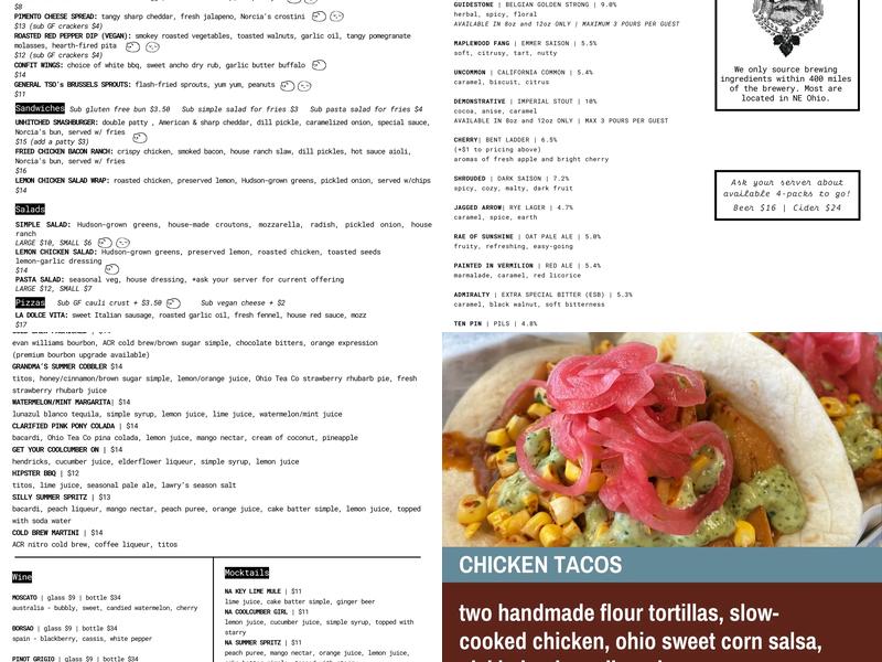 UnHitched Brewing Company Menu