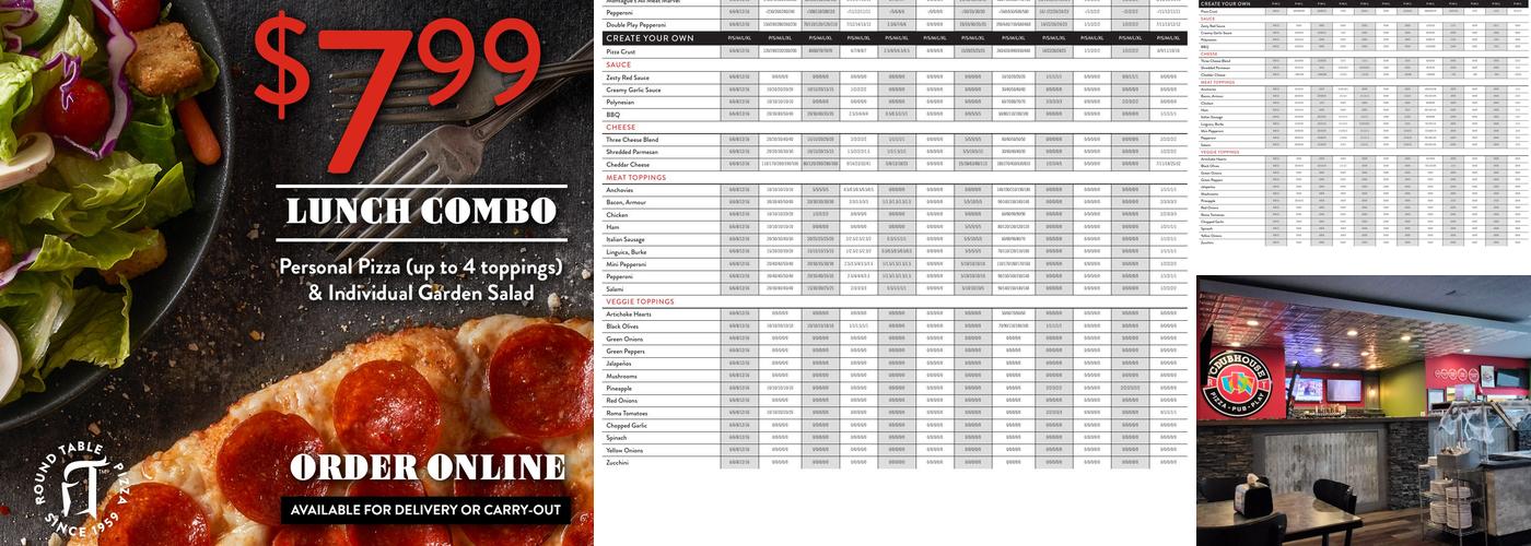Round Table Pizza Menu