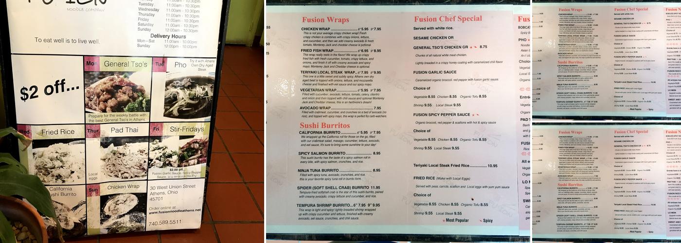 Fusion Noodle Company Menu