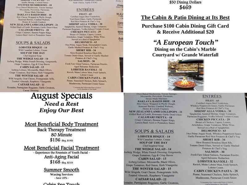 The Cabin at Mario's International Menu