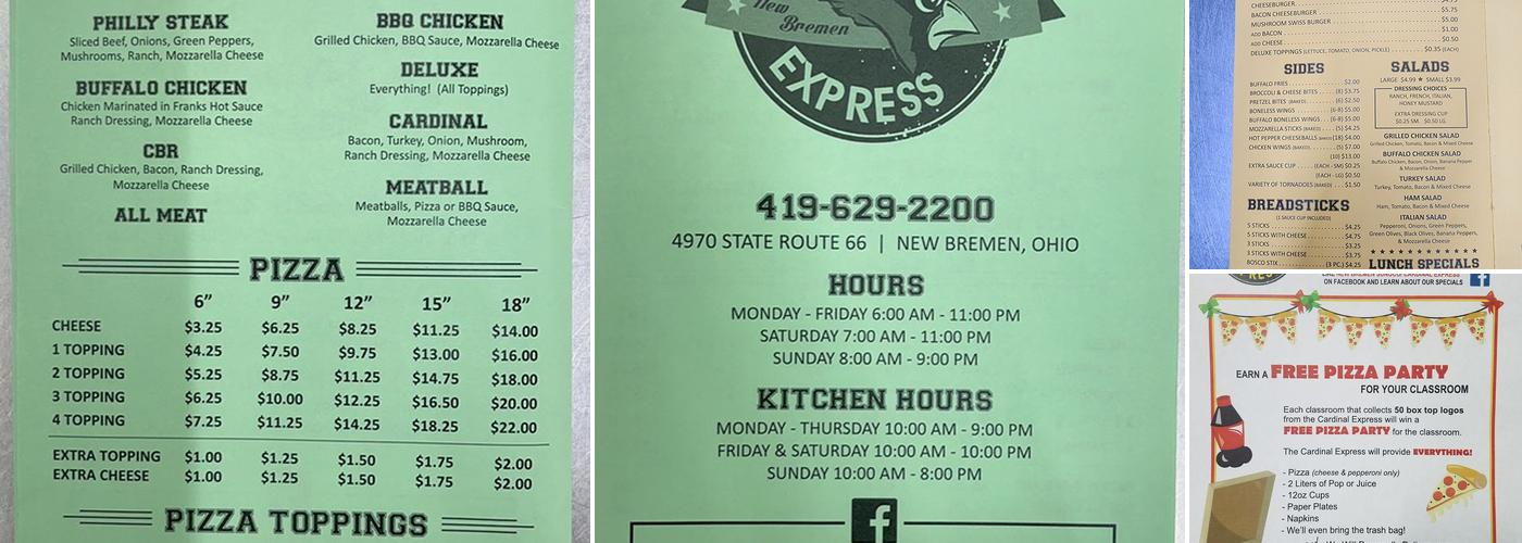 Cardinal Express Pizza Menu