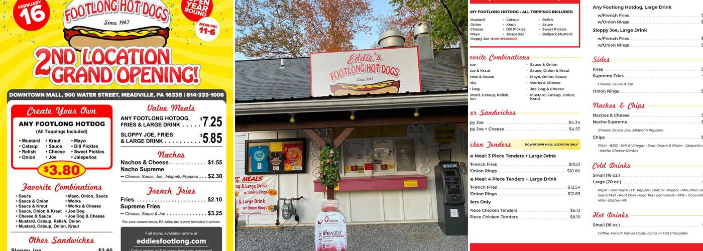 Eddie's Footlong Hotdogs Menu