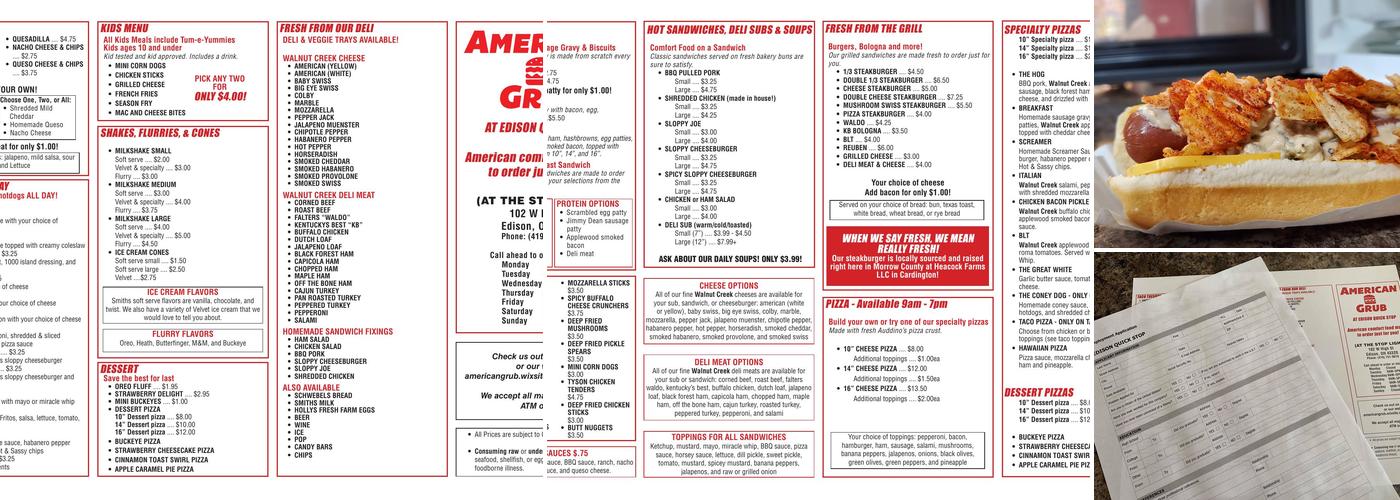 American Grub at the Edison Quick Stop Menu