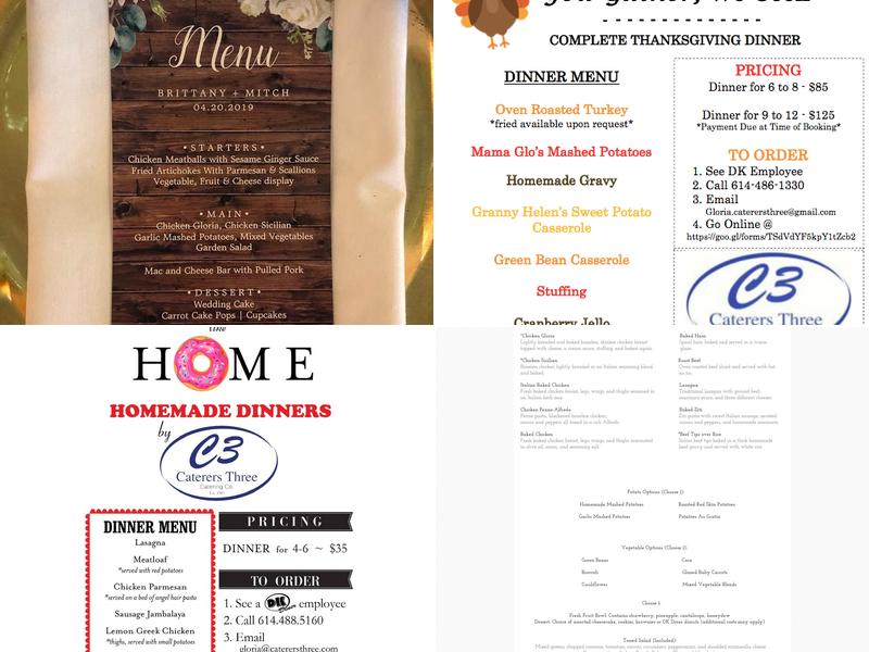 Caterers Three Menu