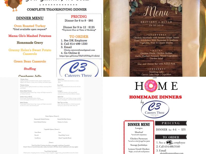 Caterers Three Menu