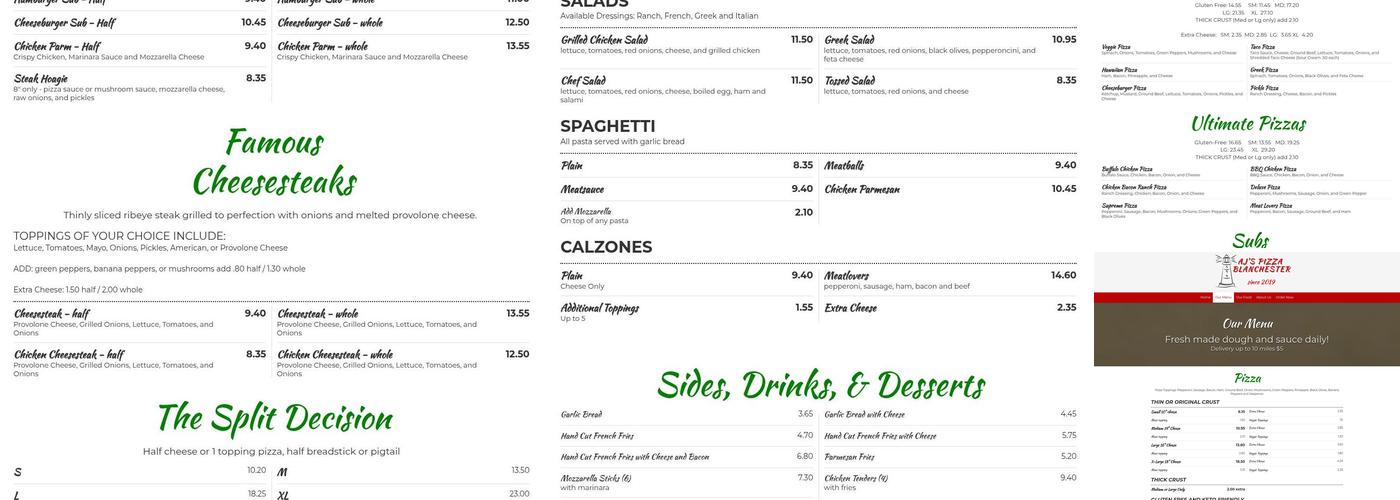 AJ's Pizza Blanchester Menu