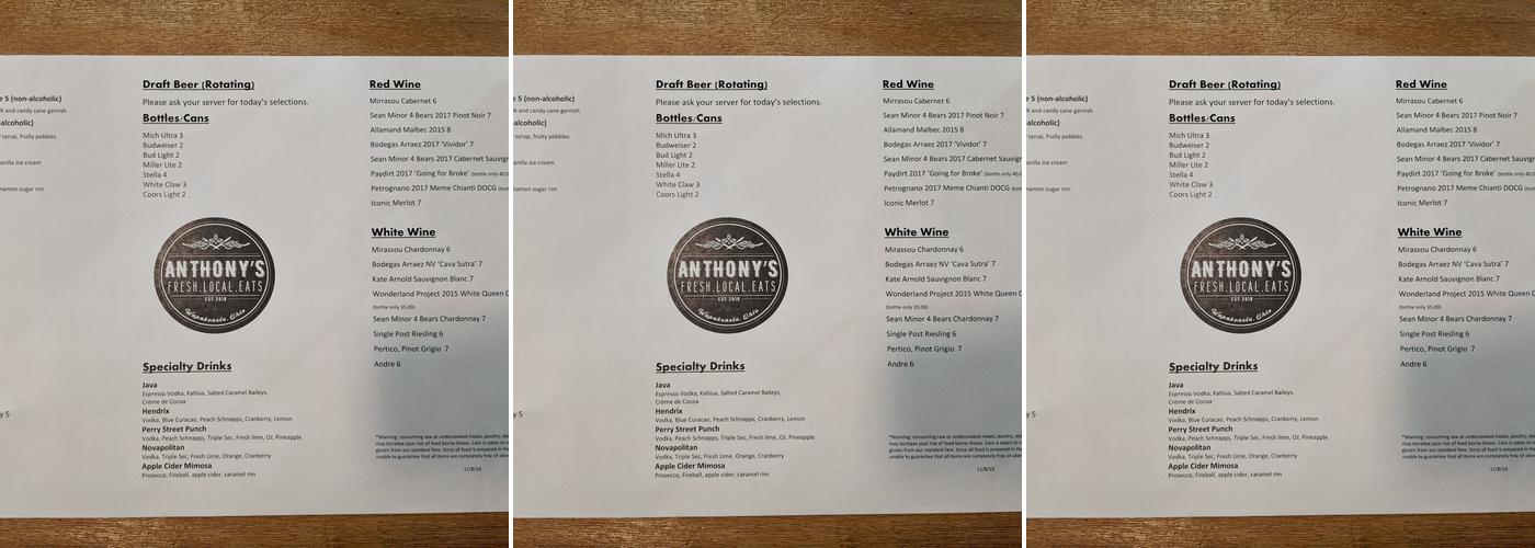 Anthony's Fresh.Local.Eats Menu