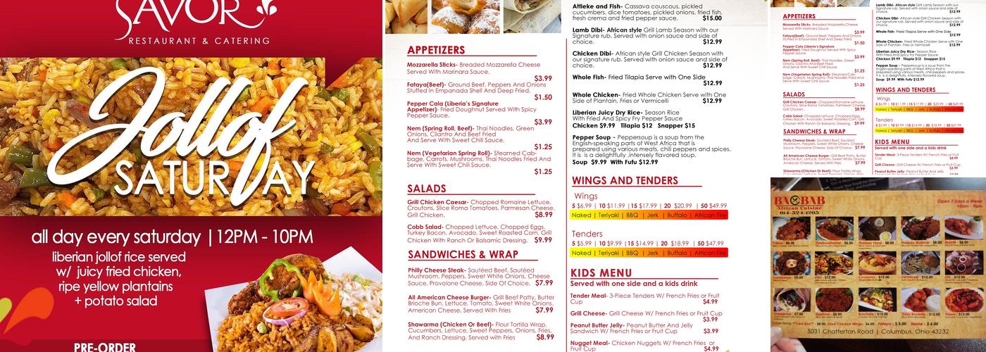 Savor Bar & Grill Menu