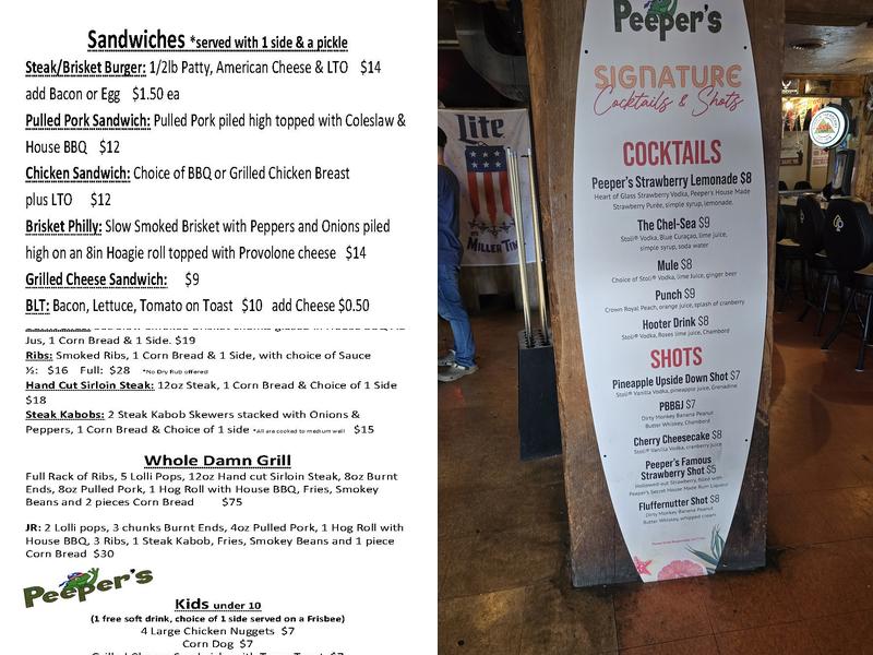Peeper's Menu