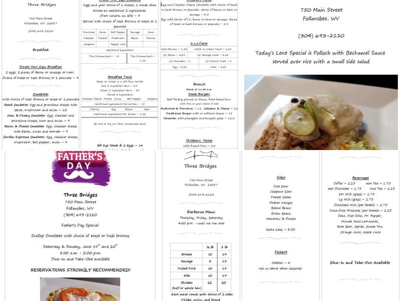 Three Bridges Menu
