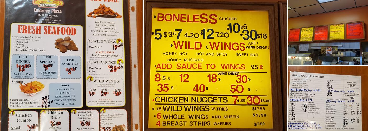 Cajun Joe's Menu