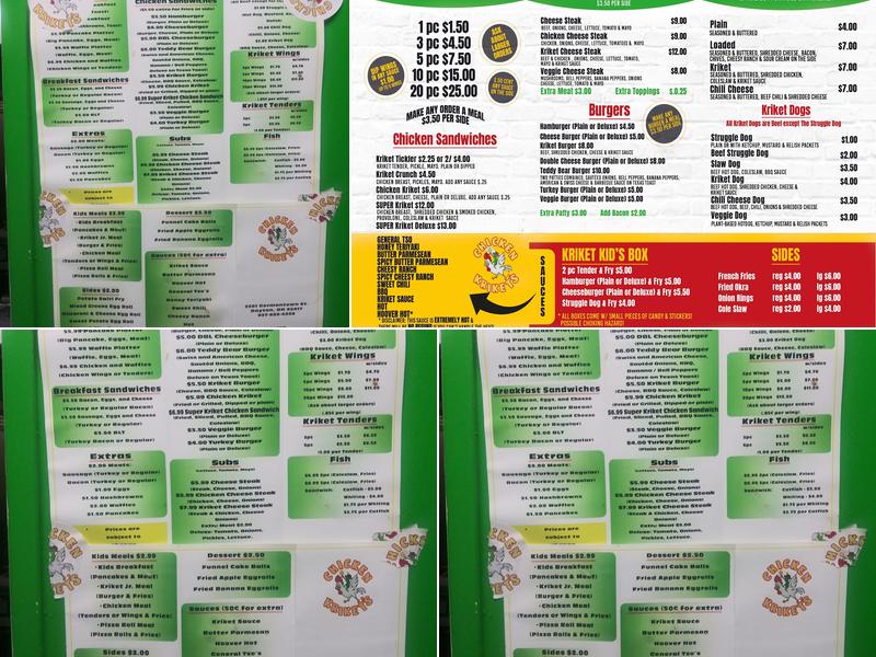 Chicken Kriket's Menu