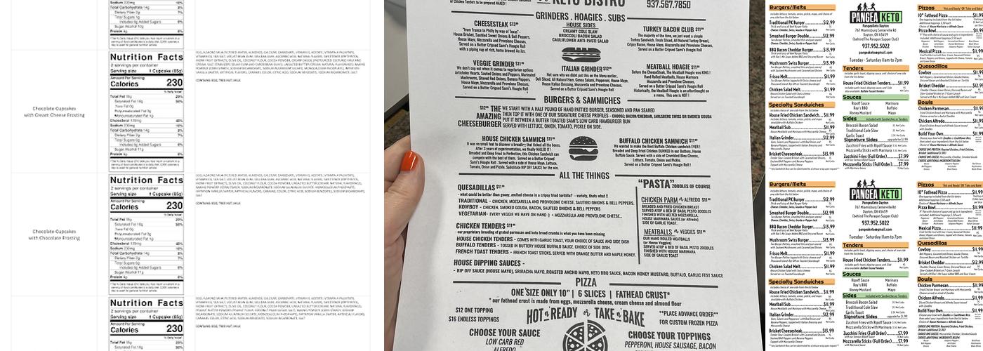 PangeaKeto Dayton Menu