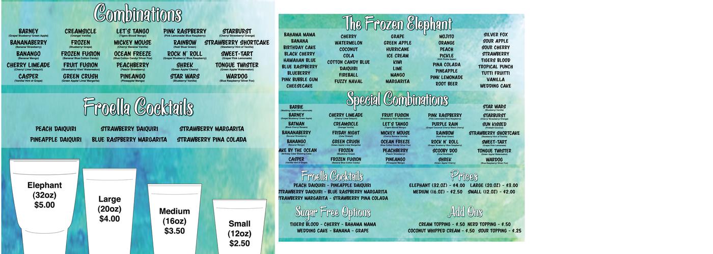 The Frozen Elephant Menu