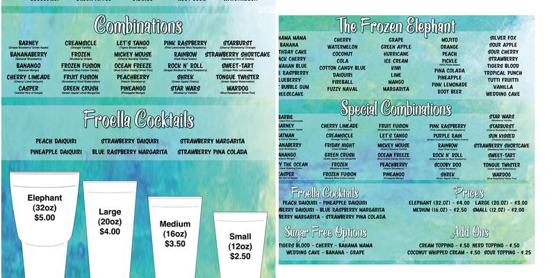 The Frozen Elephant Menu