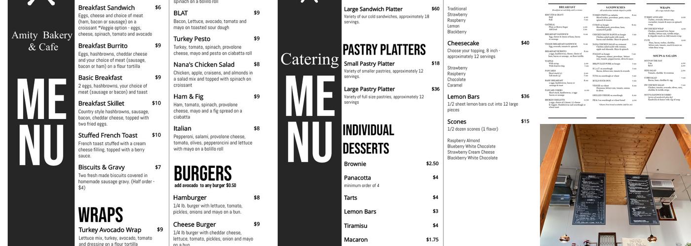 Amity Bakery and Cafe Menu
