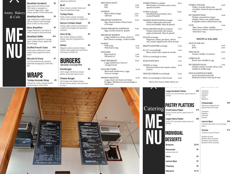 Amity Bakery and Cafe Menu