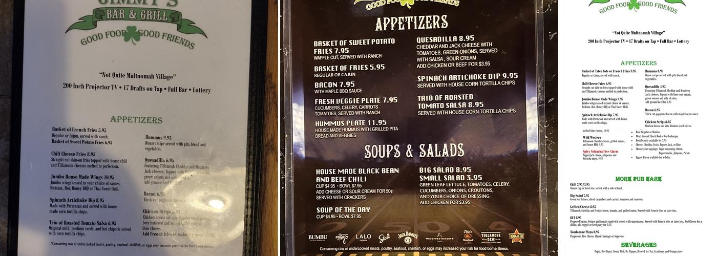 Jimmy's Bar & Grill Menu
