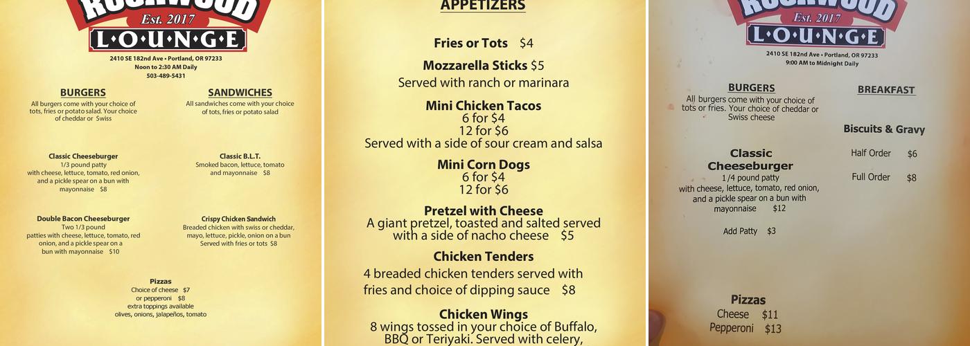 Rockwood Lounge Menu