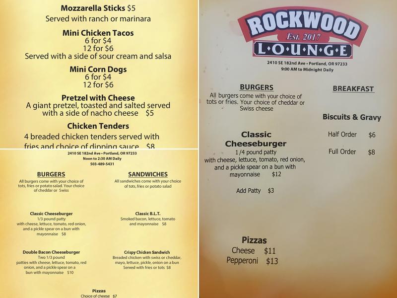 Rockwood Lounge Menu