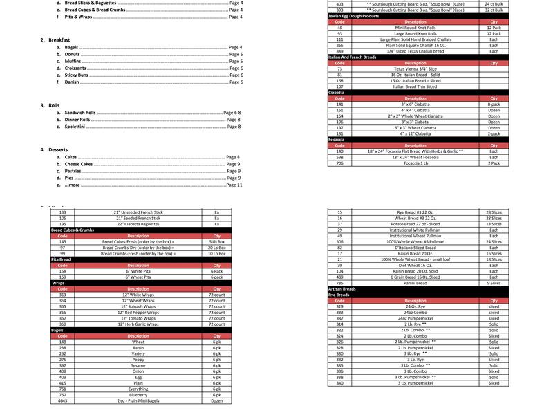 Morabito Baking Co., Inc. Menu