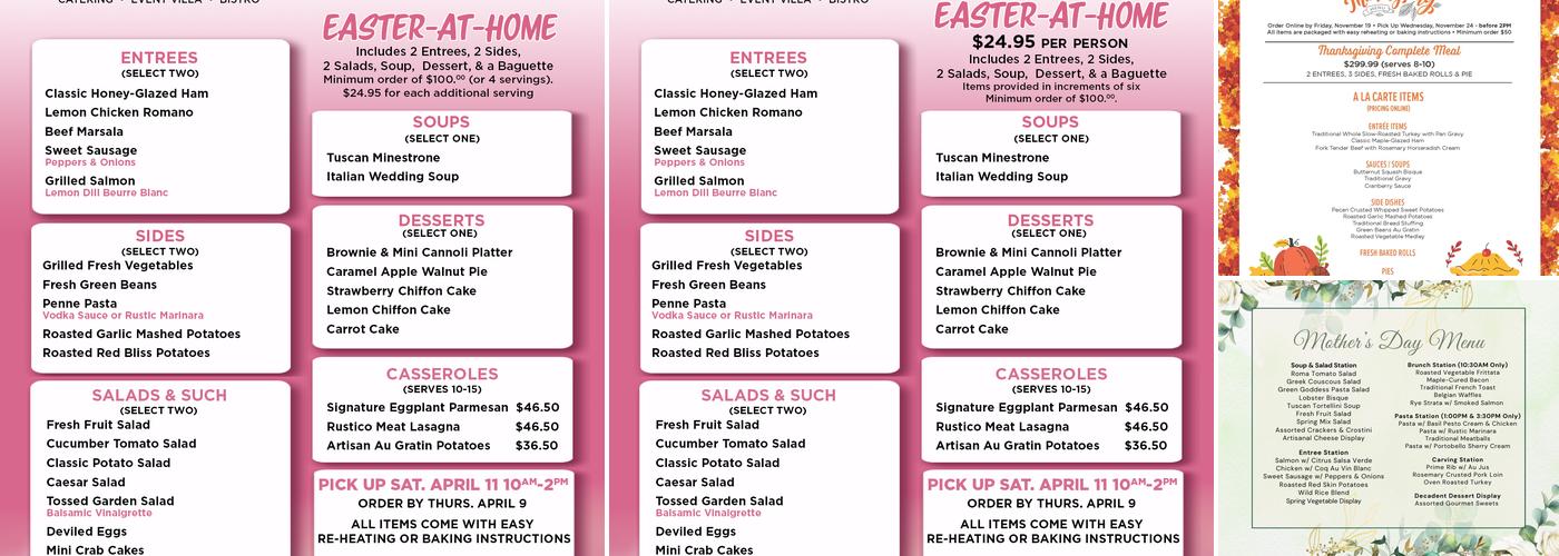 Bella Sera Event Villa Menu