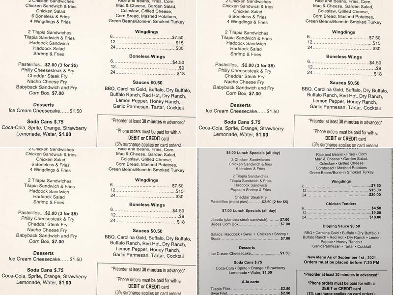 Jude's Chicken and Fish Menu