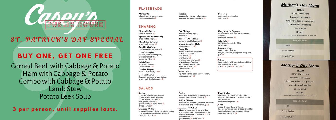 Casey's Public House Menu