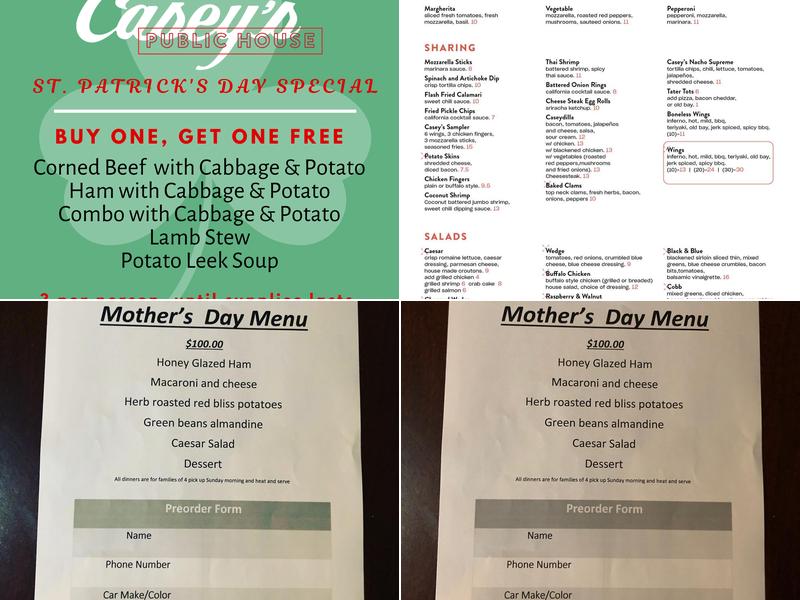 Casey's Public House Menu