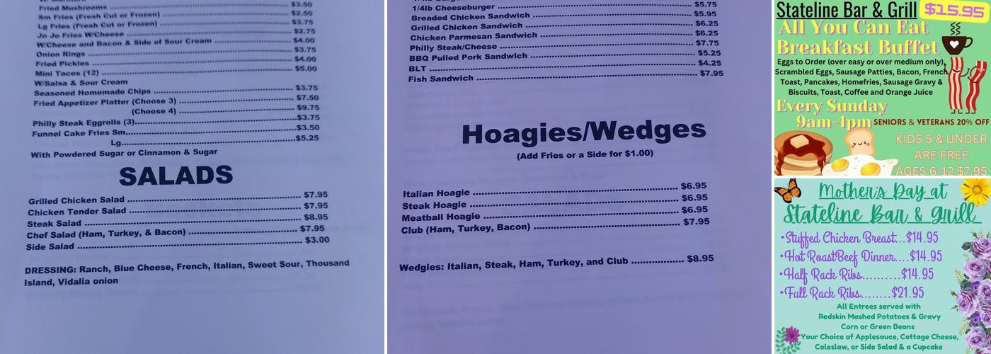 Stateline Bar N Grill Menu