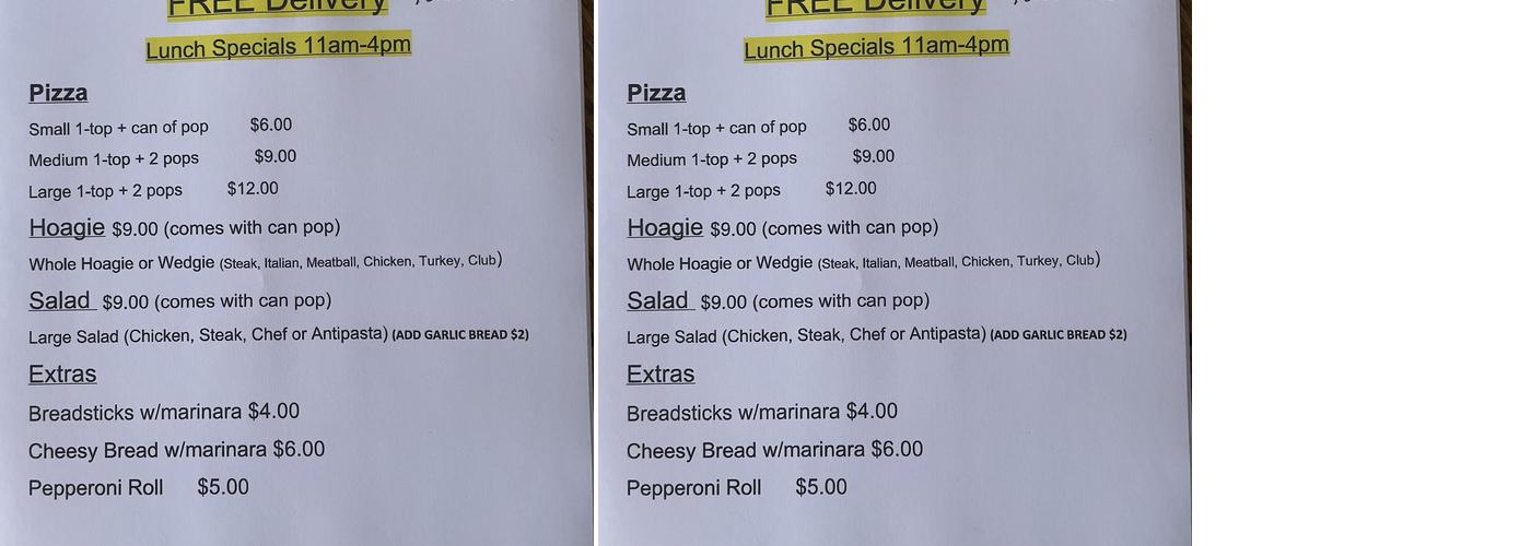 Fox's Pizza Den Menu
