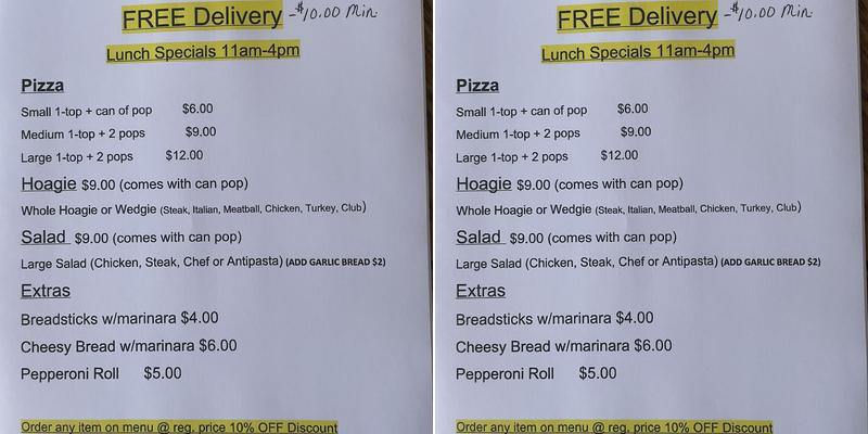Fox's Pizza Den Menu