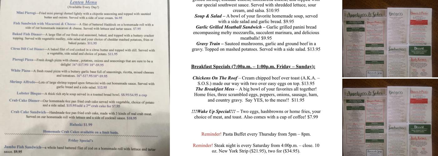 Sy's, Clymer, Pa. Menu