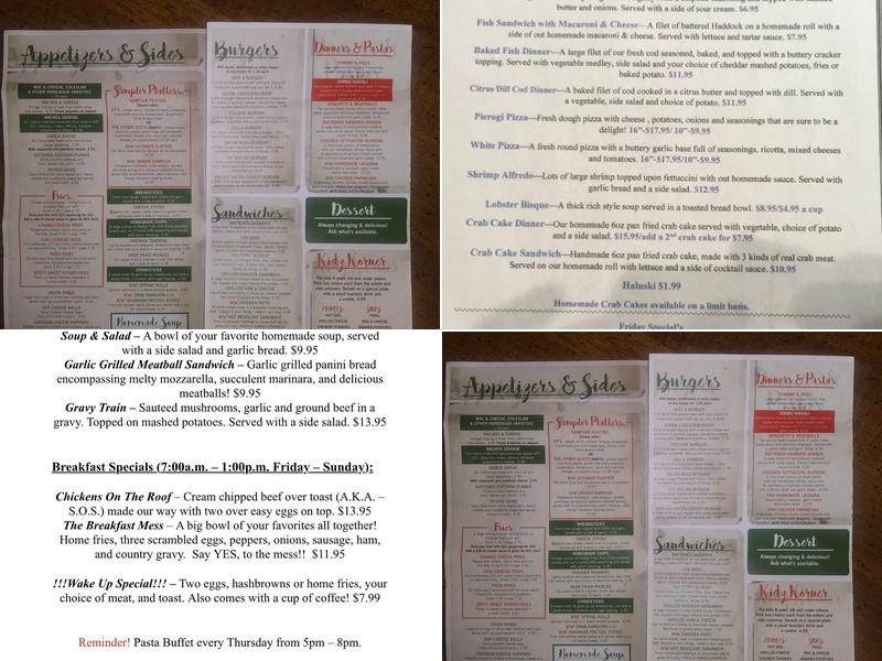 Sy's, Clymer, Pa. Menu