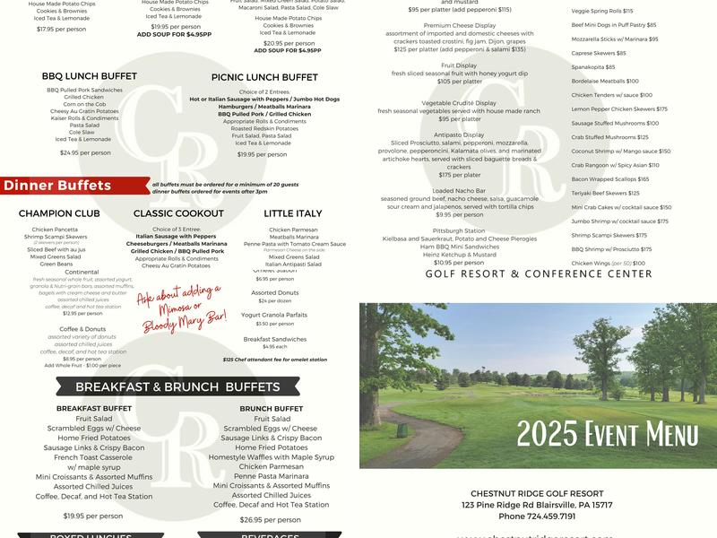 Chestnut Ridge Golf Course Menu