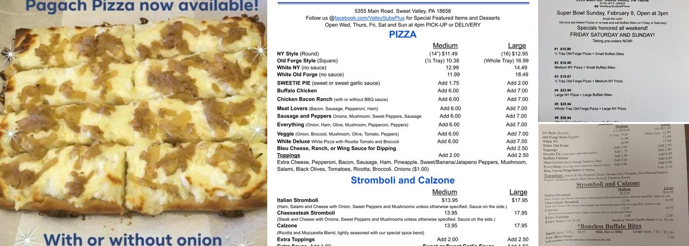 Valley Subs Plus Menu