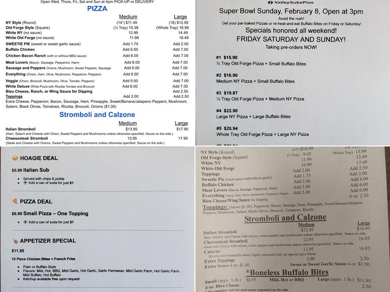 Valley Subs Plus Menu