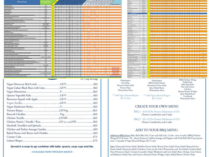 Philadelphia Catering Company Menu