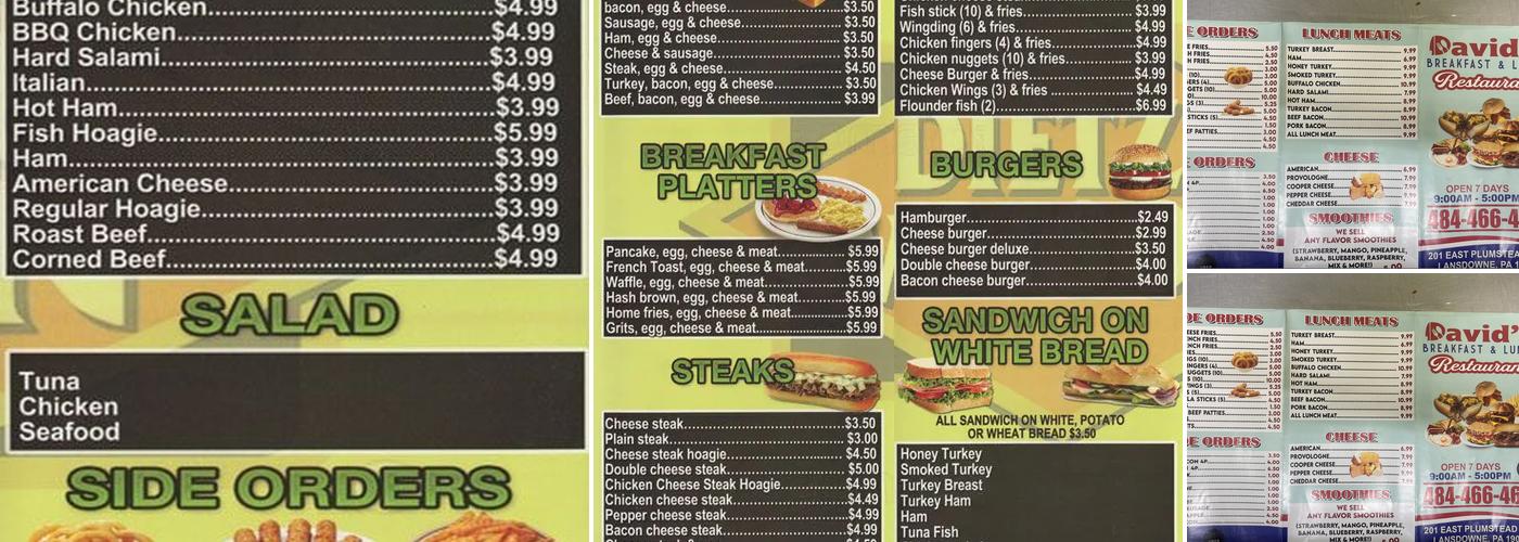 David's Breakfast And Lunch Menu