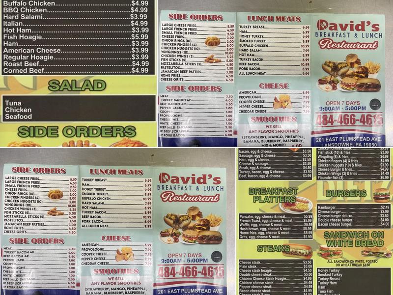 David's Breakfast And Lunch Menu