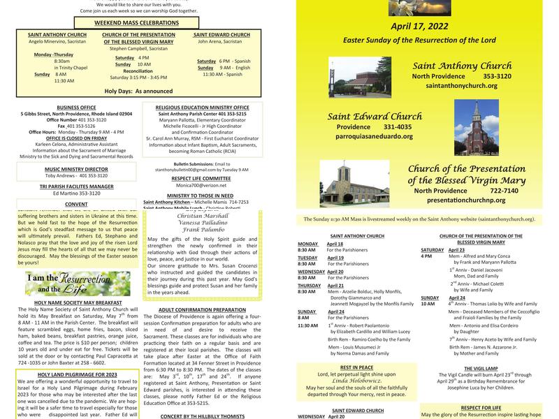 Saint Anthony's Roman Catholic Church Menu