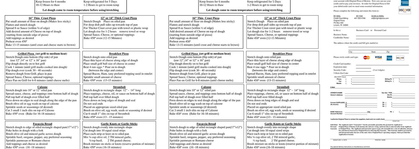 Original Pizza of Boston Menu